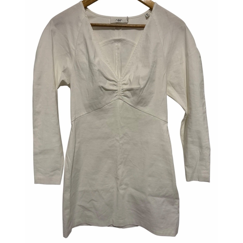 A.L.C Aila Long Sleeve V Neck Linen Blend Mini Dress White Women's Size 4